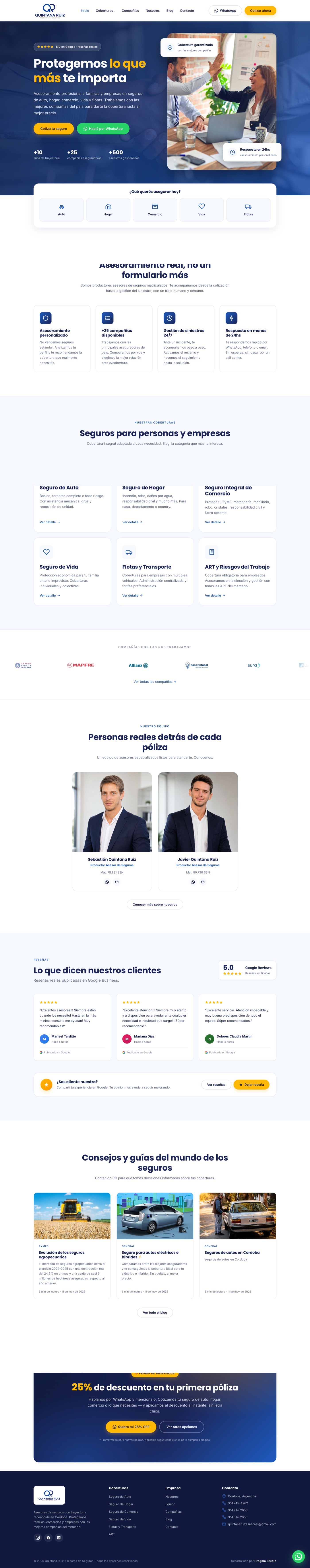 Sitio web de Quintana Ruiz Asesores - Seguros para personas y empresas